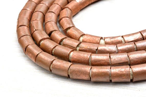 120 tube beads, copper beads, 80 cm / 32 inch long, 6x5mm ,hole 3mm , Jewelry Supplies Beads - Mahiber